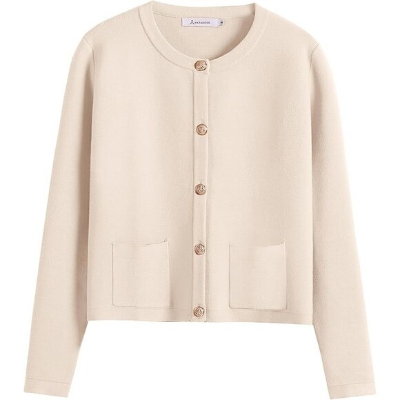 ANRABESS Women Cardigan Button Down Cropped Knit Sweater Jacket Small, Ivory - Picture 3 of 10